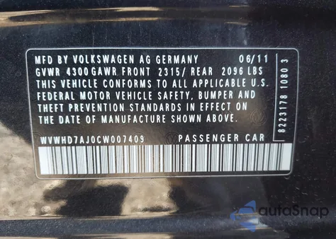 2012 Volkswagen Gti 4-Door из США, поврежденный, VIN WVWHD7AJ0CW007409